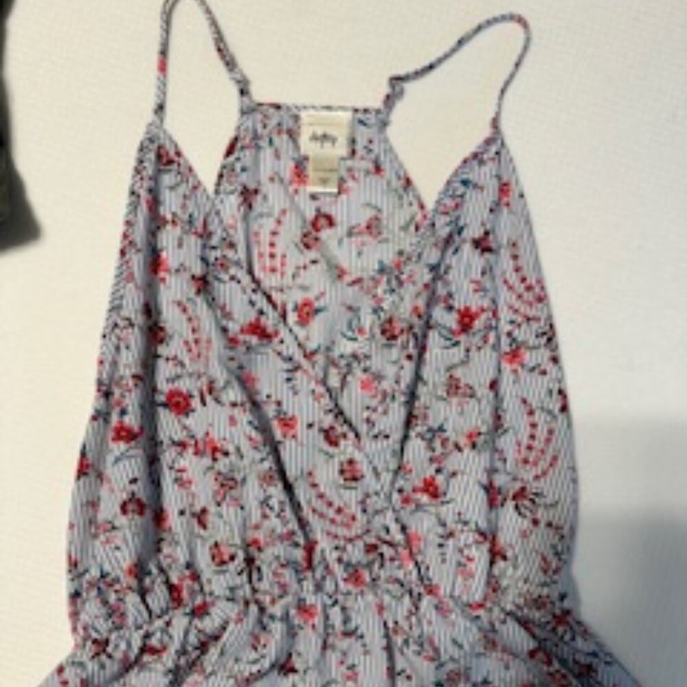 Floral Stripe Spaghetti Strap Top - Red Floral